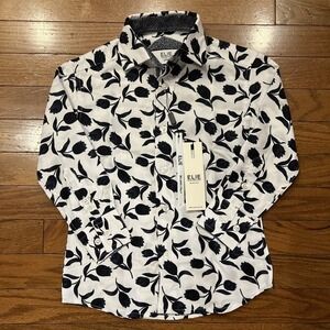Elie Balleh Boys 4 Button Down Shirt NWT Navy White Floral Dress Shirt Toddler